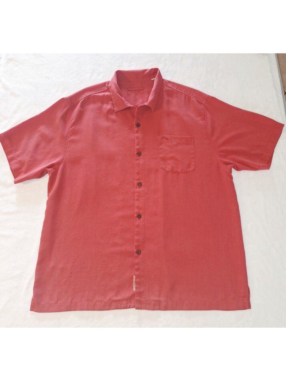 Tommy Bahama Silk Blend Original Fit Short Sleeve Shirt Coral Red Men's XL